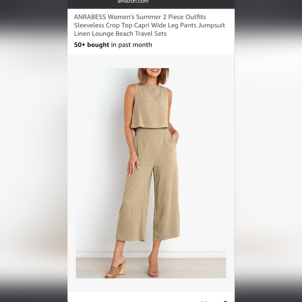 Gray 2- Piece Women's Sleeveless Crop Top With Wide Leg Capri Pants Small